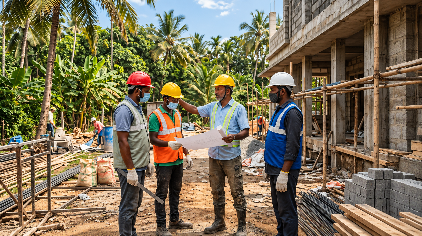Building frame under construction with formwork and scaffolding