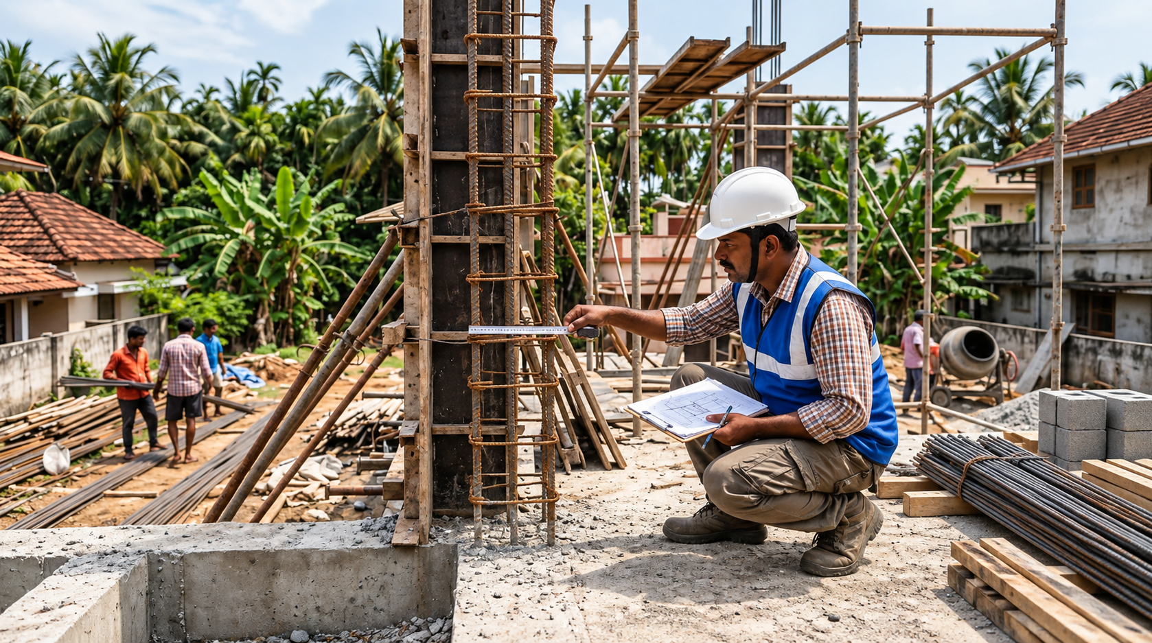 Premier Construction & Developers engineer reviewing plans on site