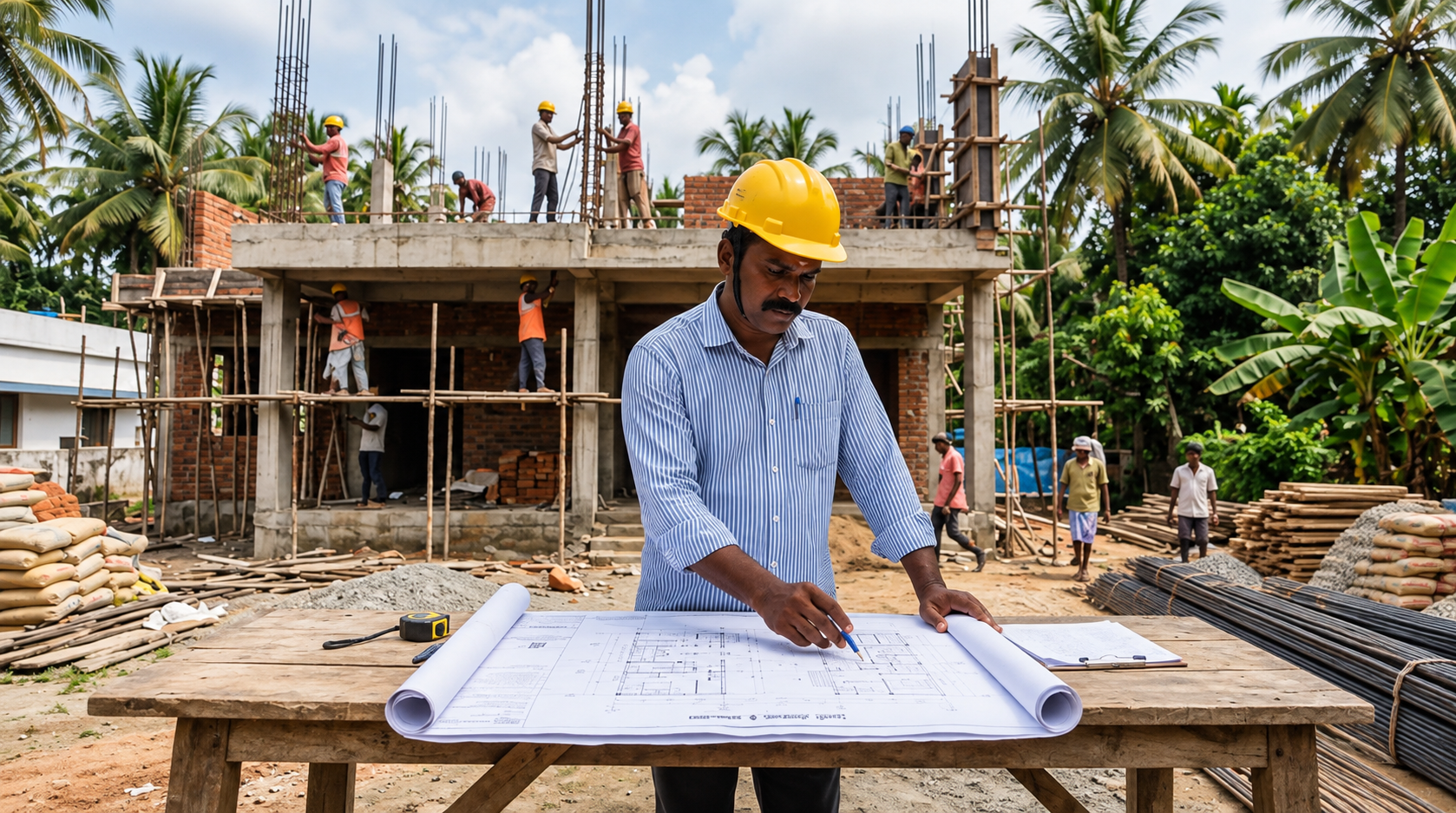 Reinforced concrete frame of a building under construction