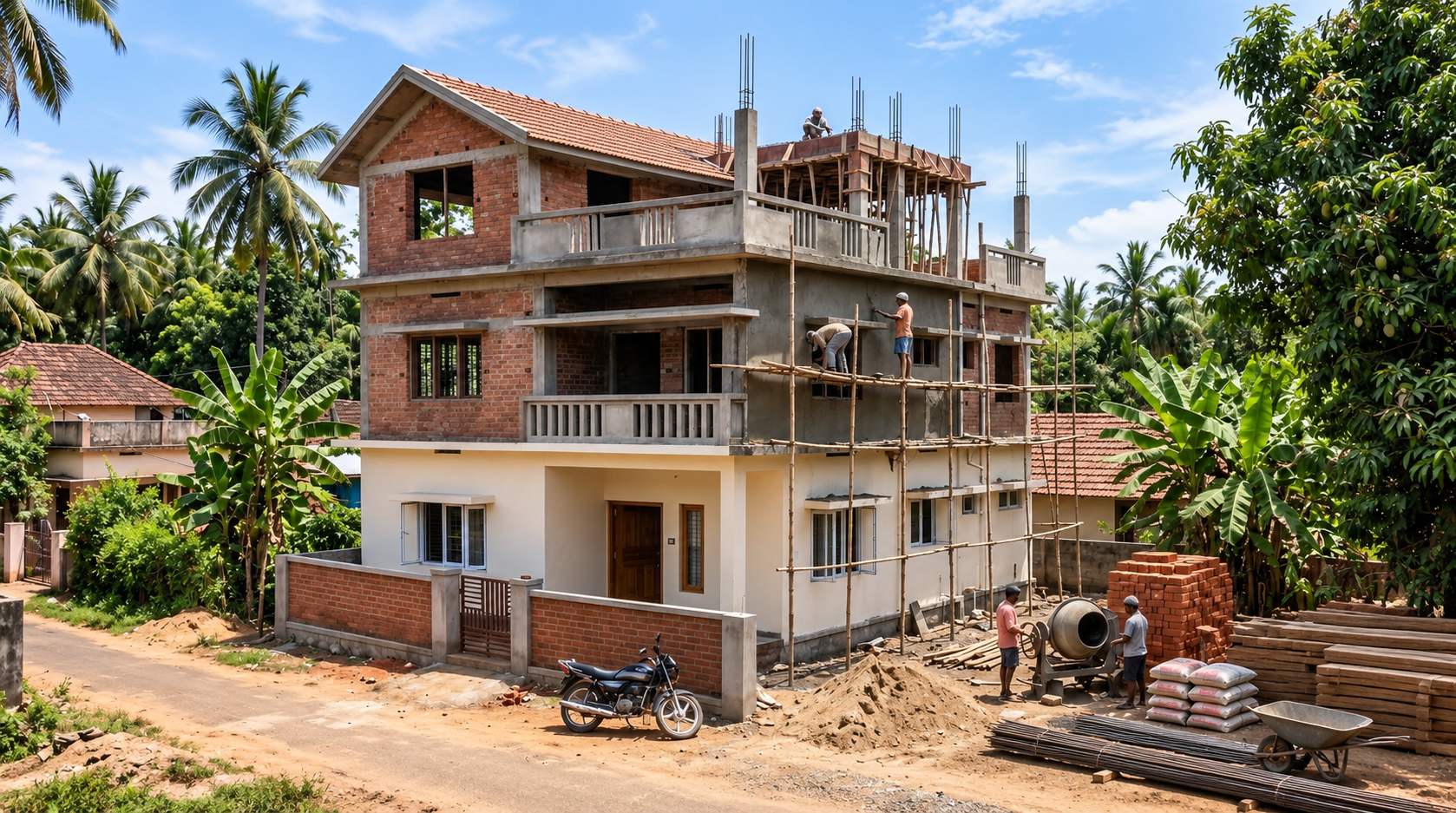 Engineer reviewing building plans on a construction site